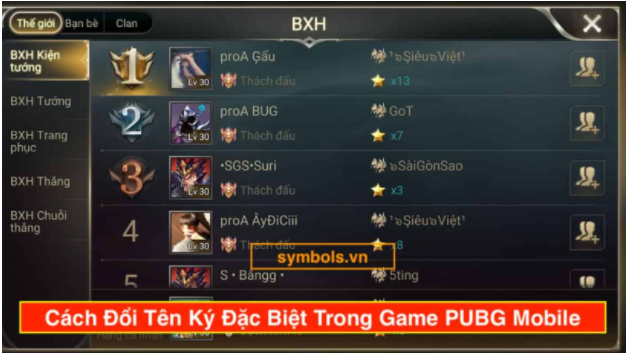 Cách đổi tên ký tự đặc biệt trong game PUBG Mobile